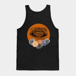 Halloween, Classic La Catrina, Black and Orange with Flowers Tank Top